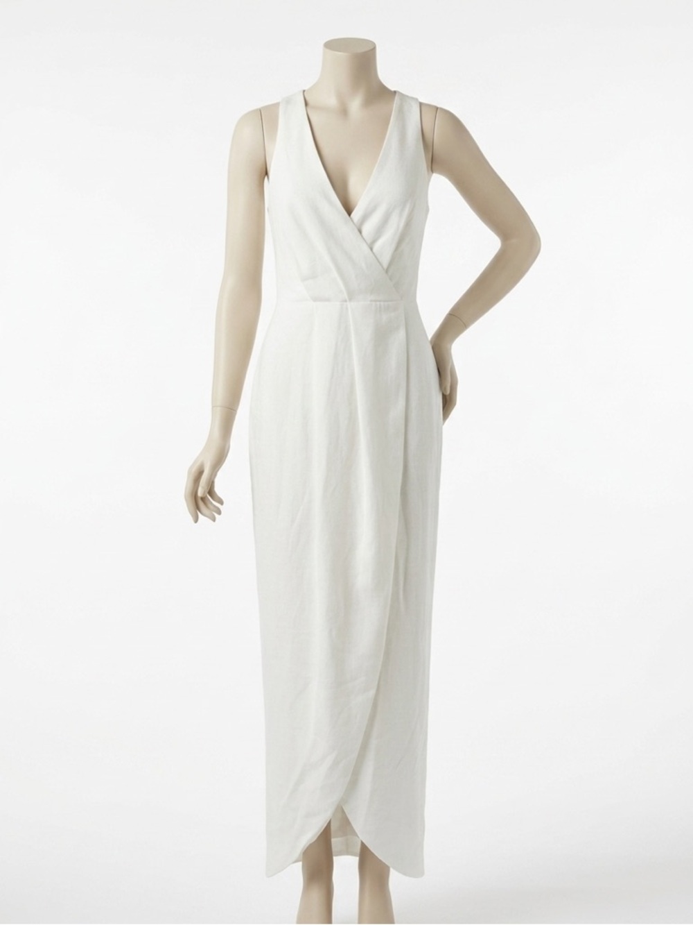 Dress The Population White V Neck Wrap Tulip Midi Dress Clean Girl Chic Size S